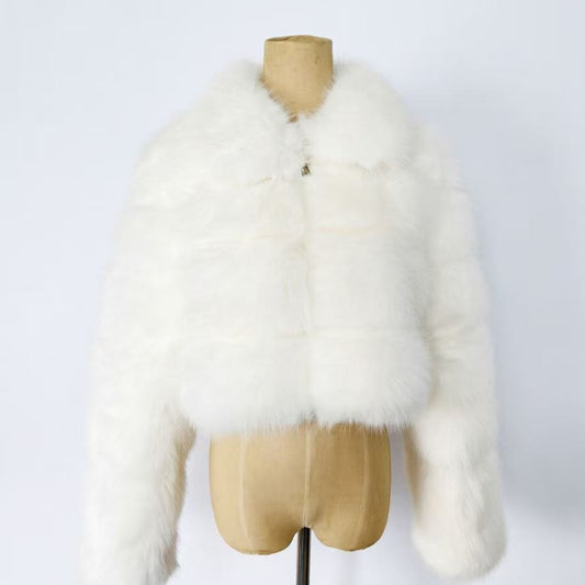 Faux Fox Fur Stand Collar Coat