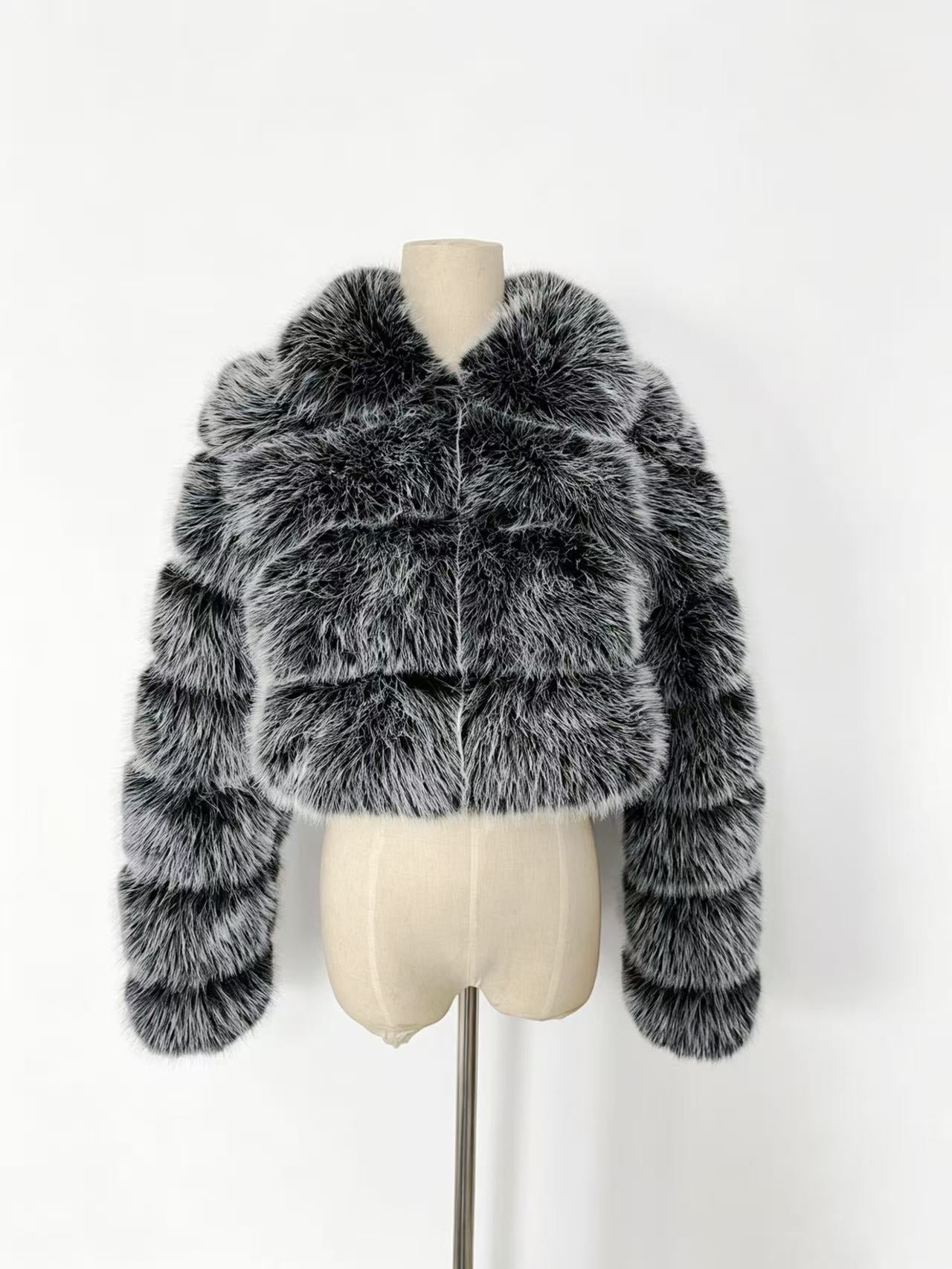 Faux Fox Fur Stand Collar Coat