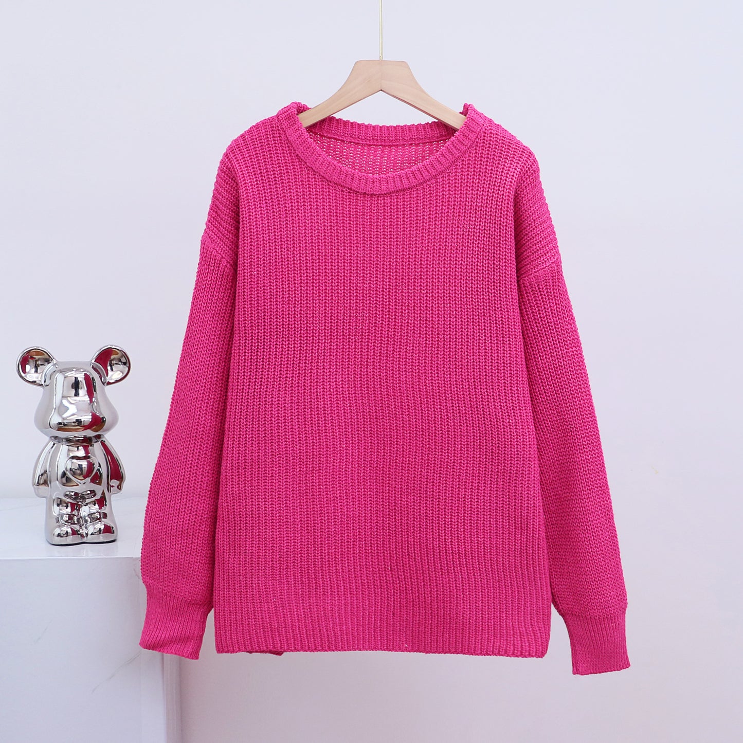 Loose Round-Neck Solid Color Long-Sleeve