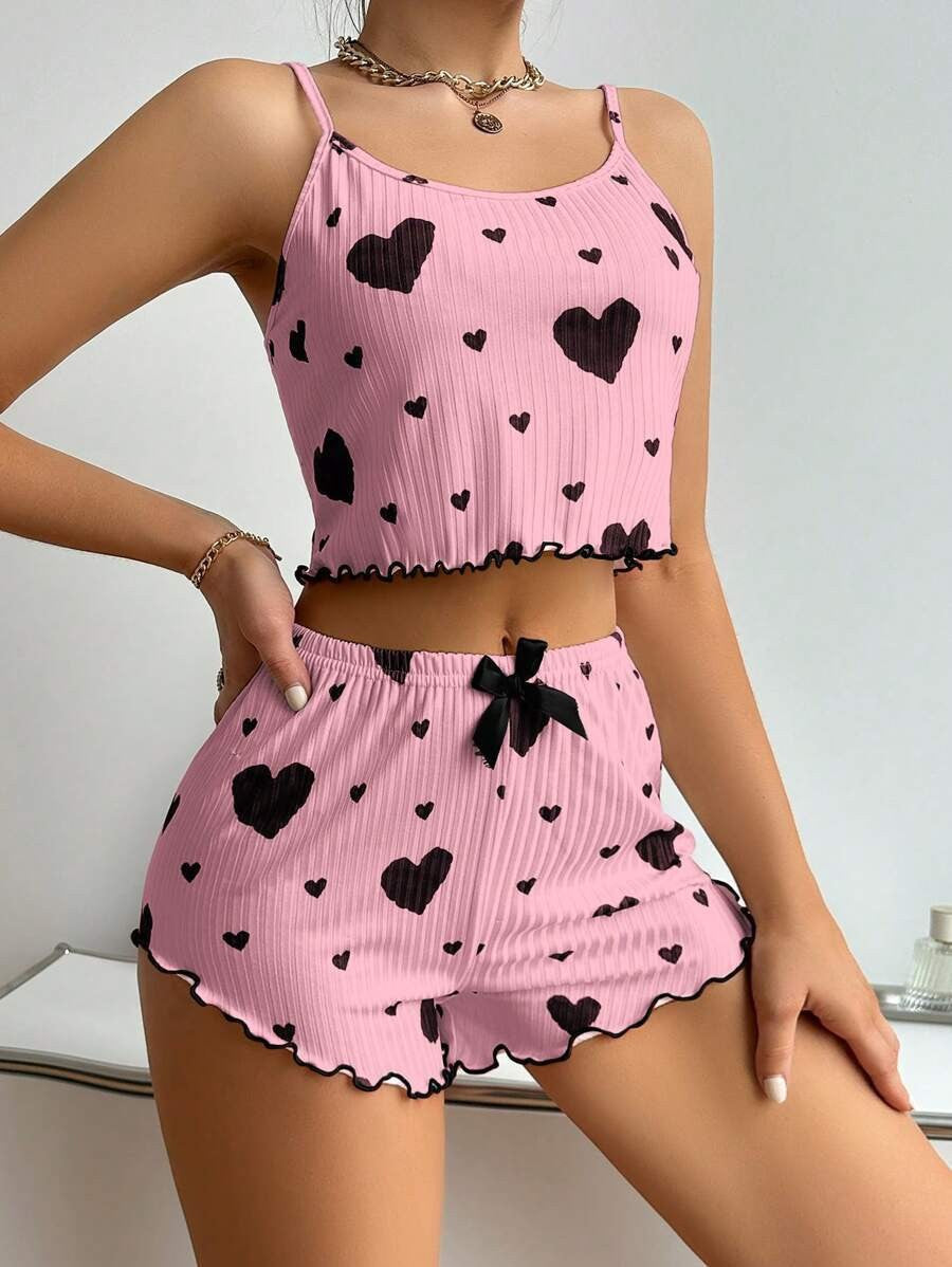 Womens Love Print Sling Shorts Pajamas
