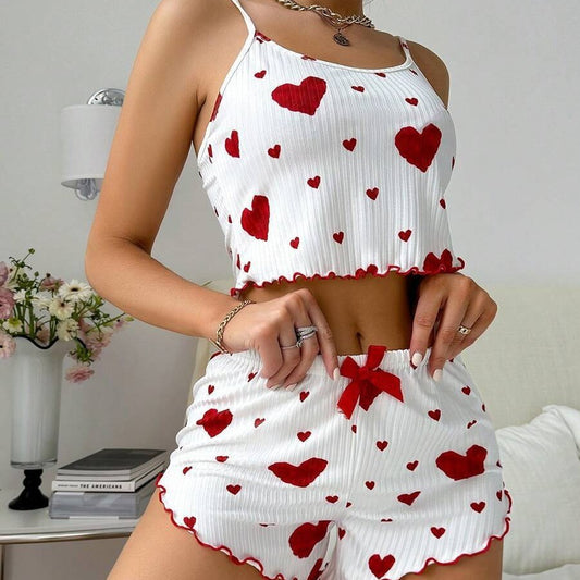 Womens Love Print Sling Shorts Pajamas