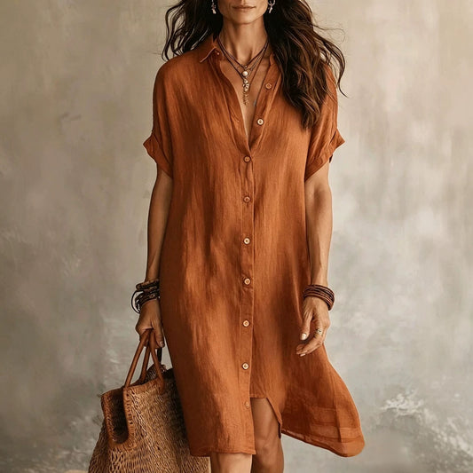 Linen Button Front Midi Dress