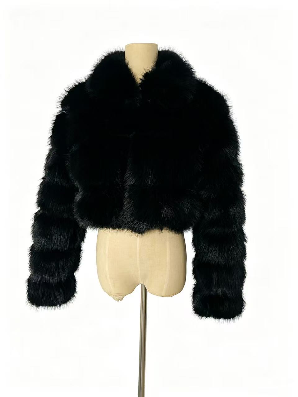 Faux Fox Fur Stand Collar Coat