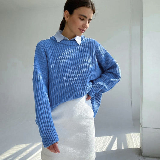 Loose Round-Neck Solid Color Long-Sleeve
