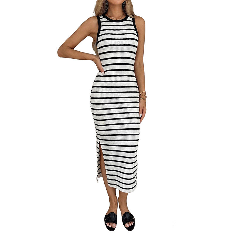 Womens Striped Sleeveless Knit Dress