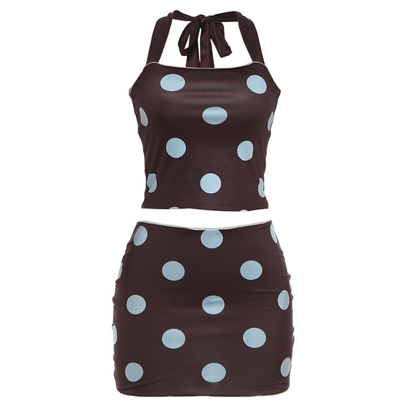 Women Reversible Polka Dot Vest and Skirt Set