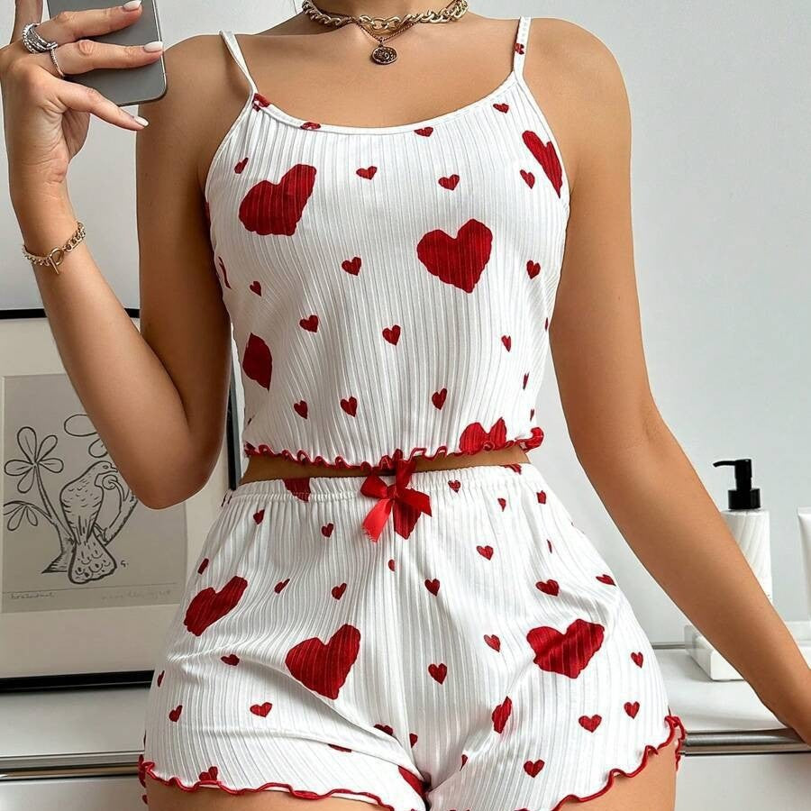 Womens Love Print Sling Shorts Pajamas