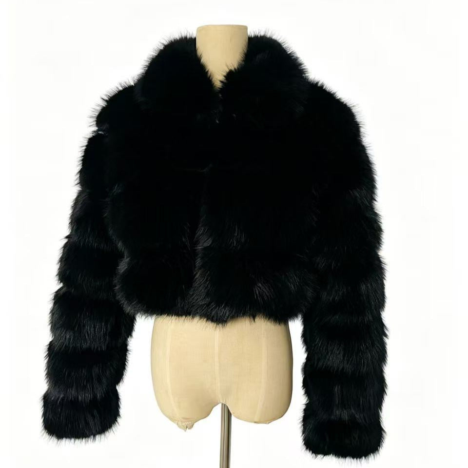 Faux Fox Fur Stand Collar Coat