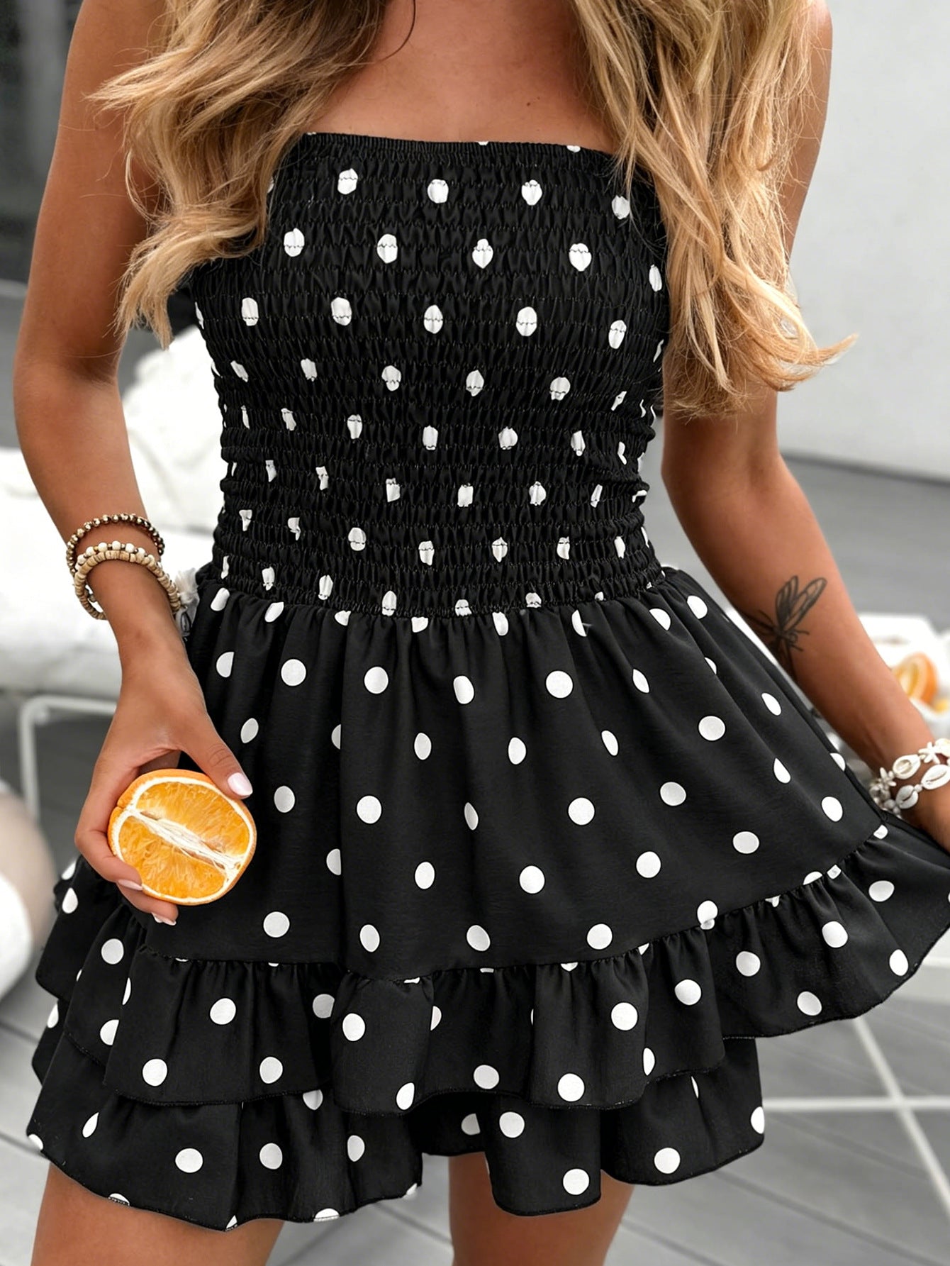 Off-Shoulder Polka Dot Dress