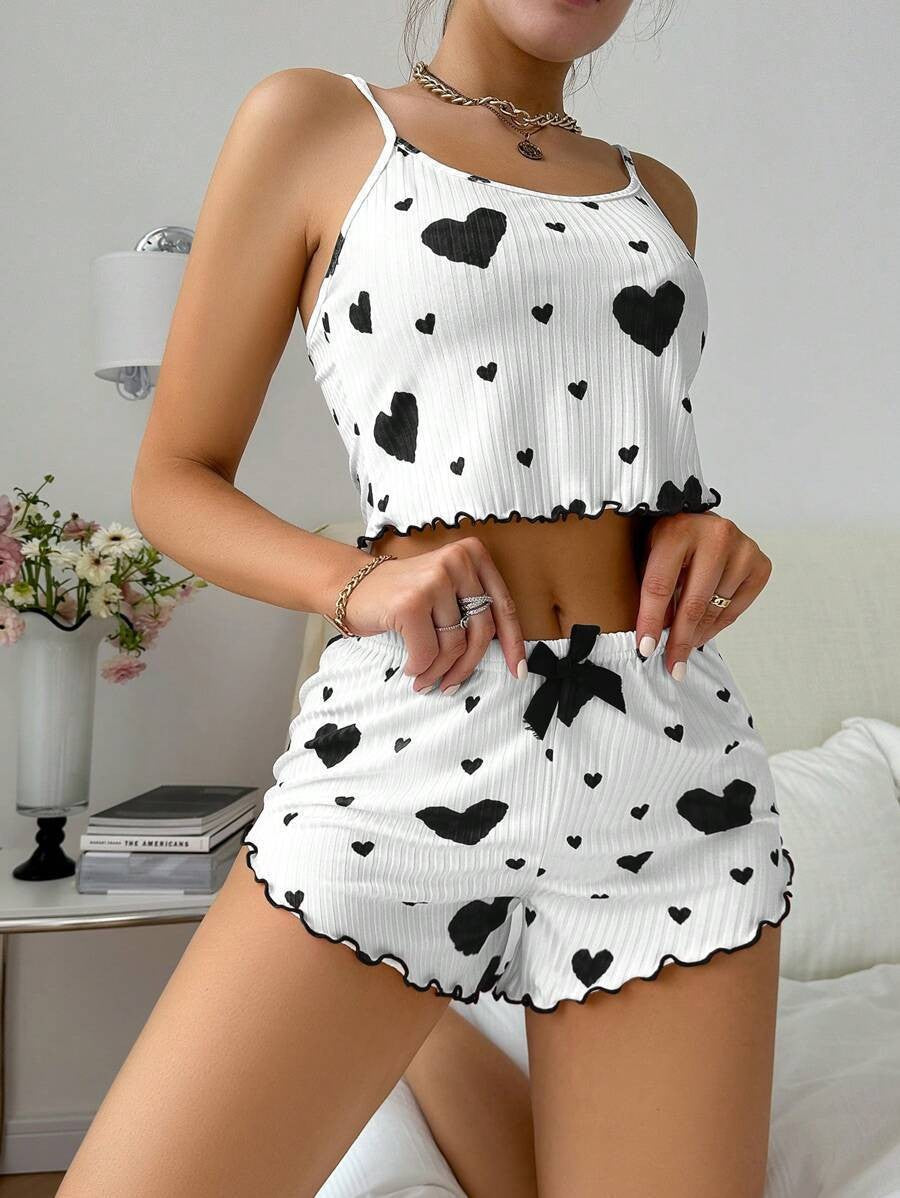 Womens Love Print Sling Shorts Pajamas