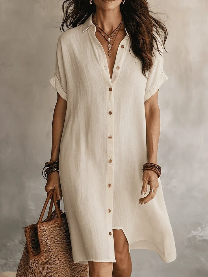 Linen Button Front Midi Dress