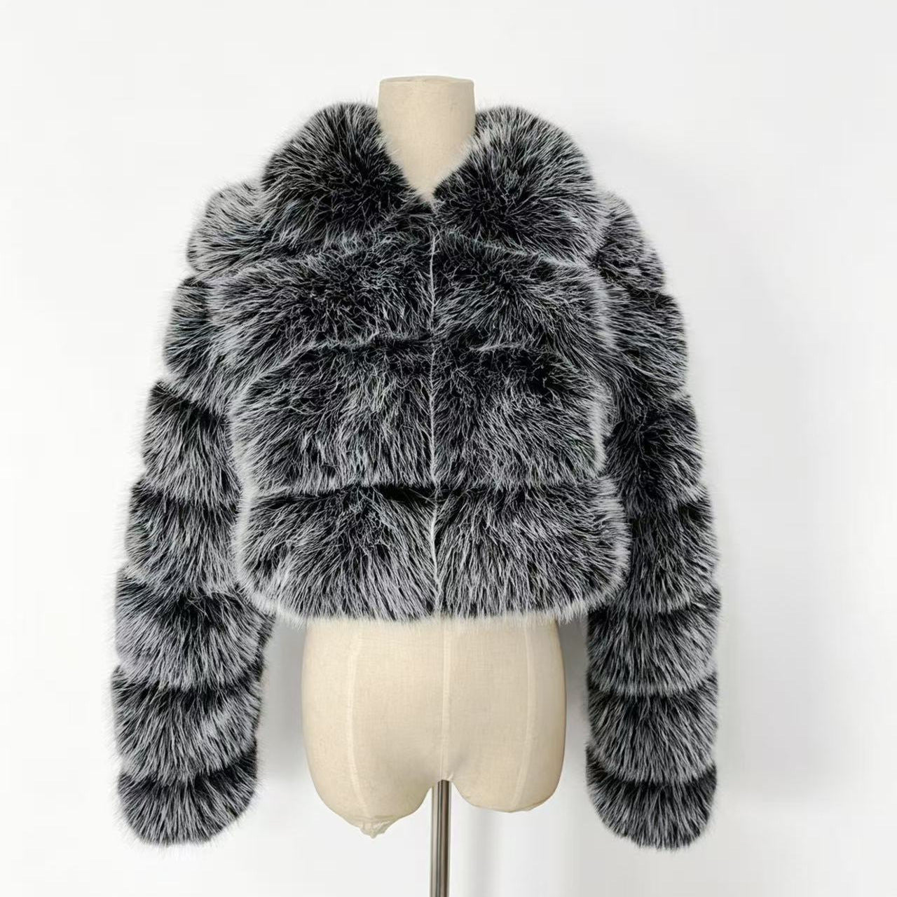 Faux Fox Fur Stand Collar Coat