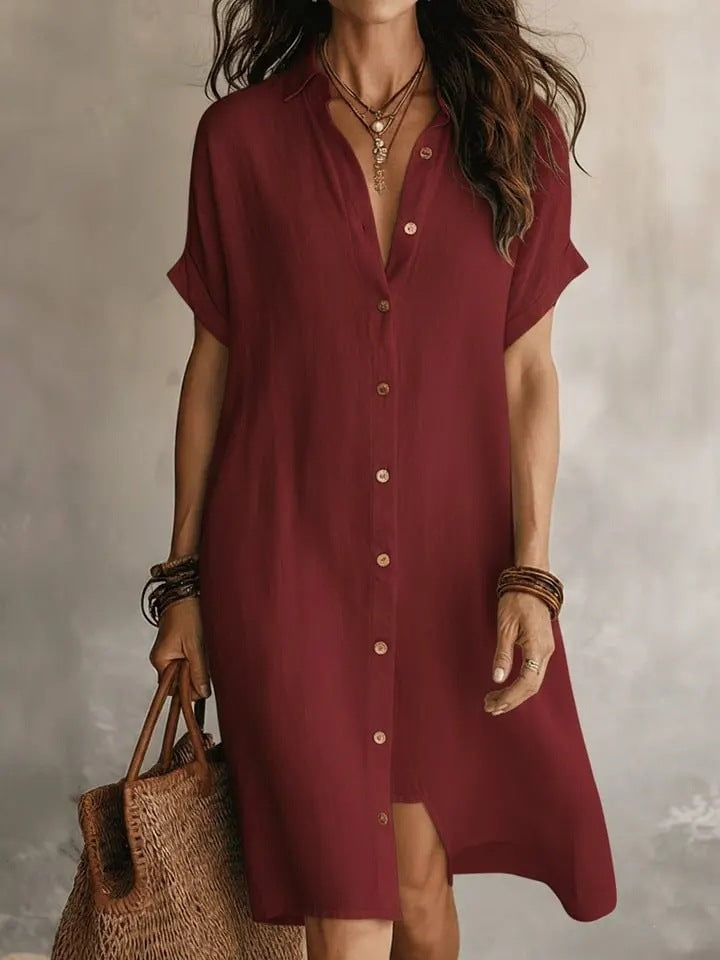 Linen Button Front Midi Dress