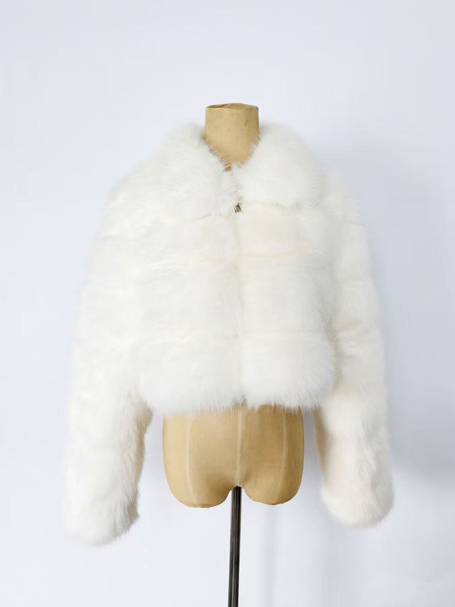Faux Fox Fur Stand Collar Coat